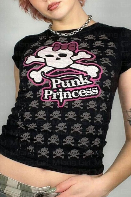 Skull Print Slim Fit Crop T-Shirt Secondary image