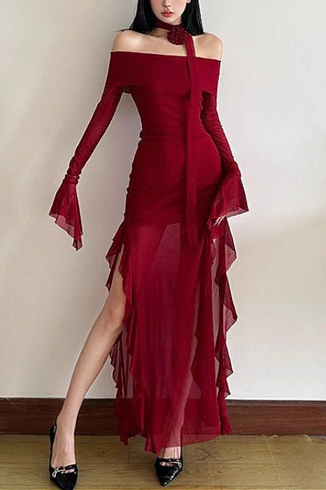 Off Shoulder Irregular Flare Sleeve Maxi Dress Secondary image