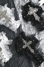 Gothic Dark Lace Bow & Cross Barrette Hair Accs