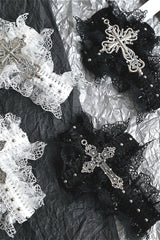 Gothic Dark Lace Bow & Cross Barrette Hair Accs
