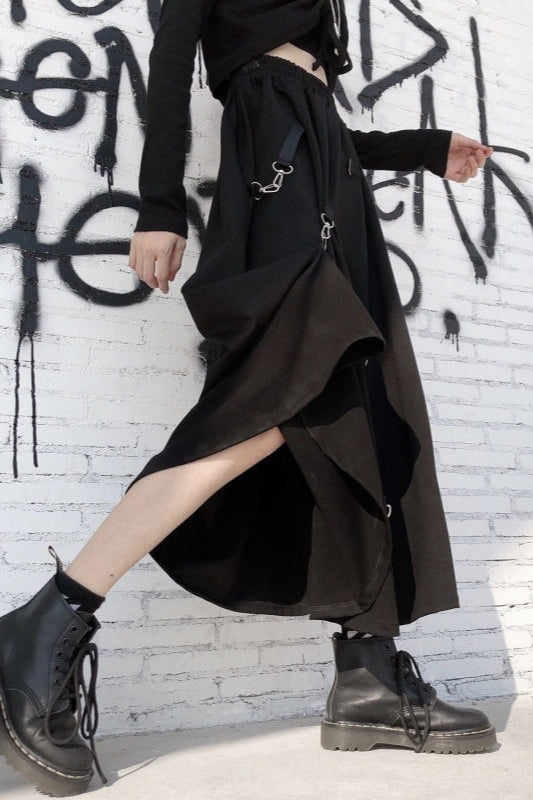 Dark Japanese Street Buckle Midi A-Line Skirt Main image