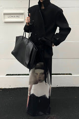 Black Printed Slim Fit Back Slit Bodycon Maxi Skirt