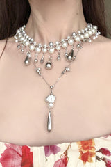 Gothic Vintage Hanging Pearl Mixed Gem Layering Necklace