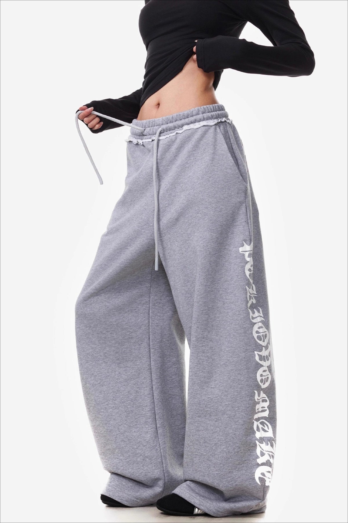 Gothic Letter Print Curved-Leg Sweatpants