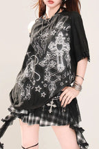Lace Cold Shoulder Oversized T-Shirt