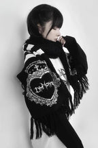 Gothic Subculture Faux Mink Cashmere Black Cross Stripe Warm Scarf
