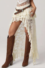 Asymmetric Denim Lace Skirt