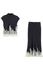 Floral Lace Hem Ribbed Skirt Sets
