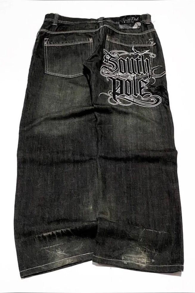 Black Gray Graphic Print Wide Leg Pants Main image