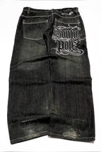 Black Gray Graphic Print Wide Leg Pants