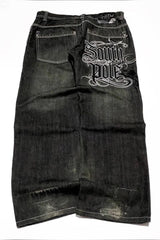 Black Gray Graphic Print Wide Leg Pants