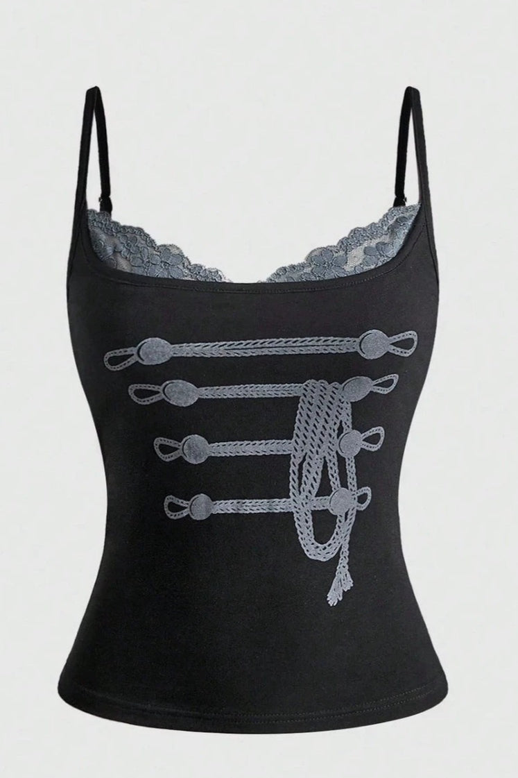 Rope Graphic Lace Trim Tank Top Main image