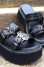 Chain Buckle Platform Slide Sandals