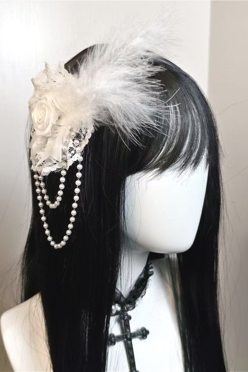 Gothic Rose Feather Lace Hair Accs