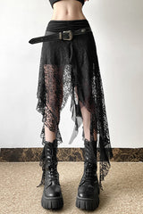 Edgy Gothic Irregular Slim-Fit Midi Skirt