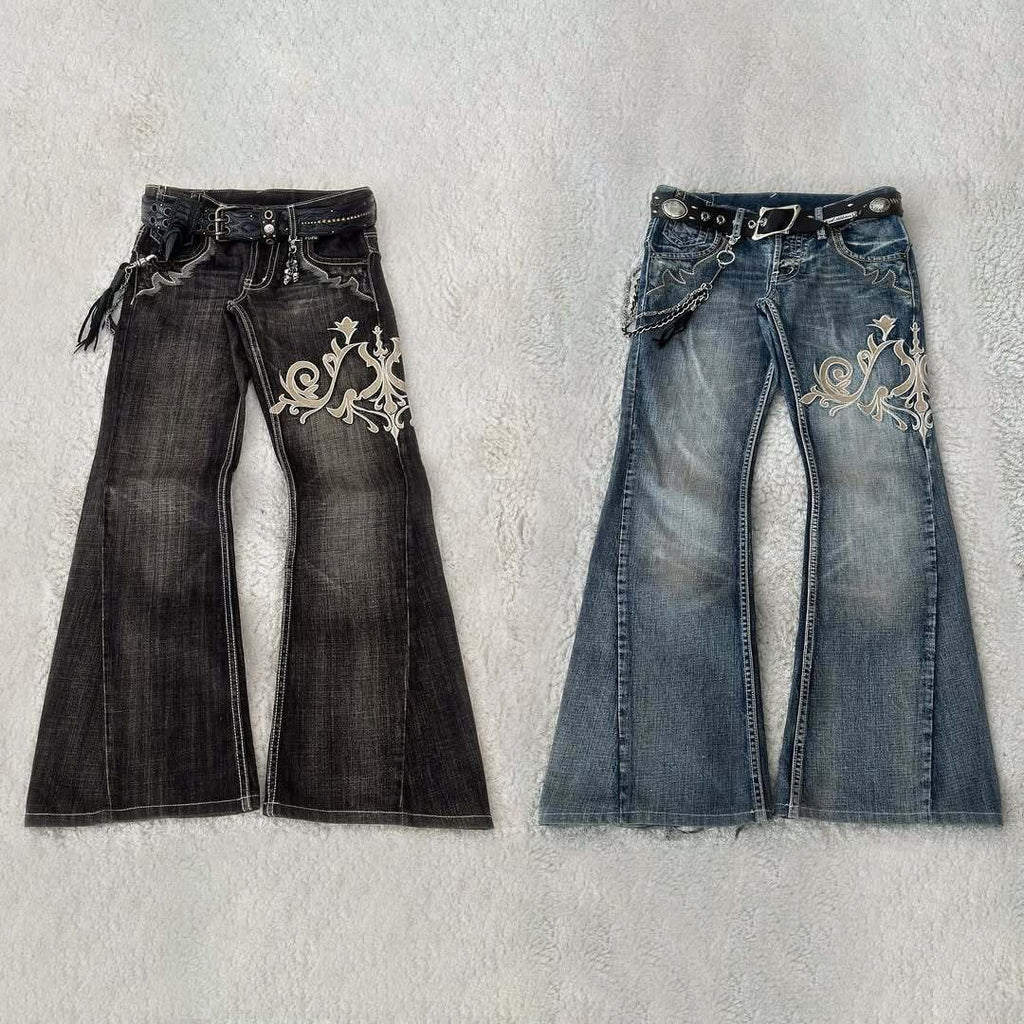 Retro Y2K Boho Tribal Embroidered Denim Pants