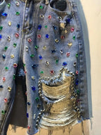 Rhinestone Detail Distressed Denim Shorts