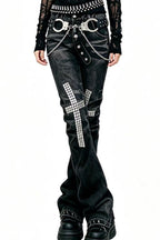 Double Waist Studded Denim Pants
