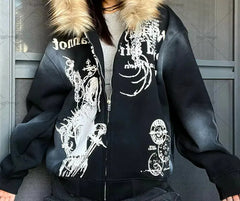 Gothic Punk Harajuku Fur Collar Hoodie