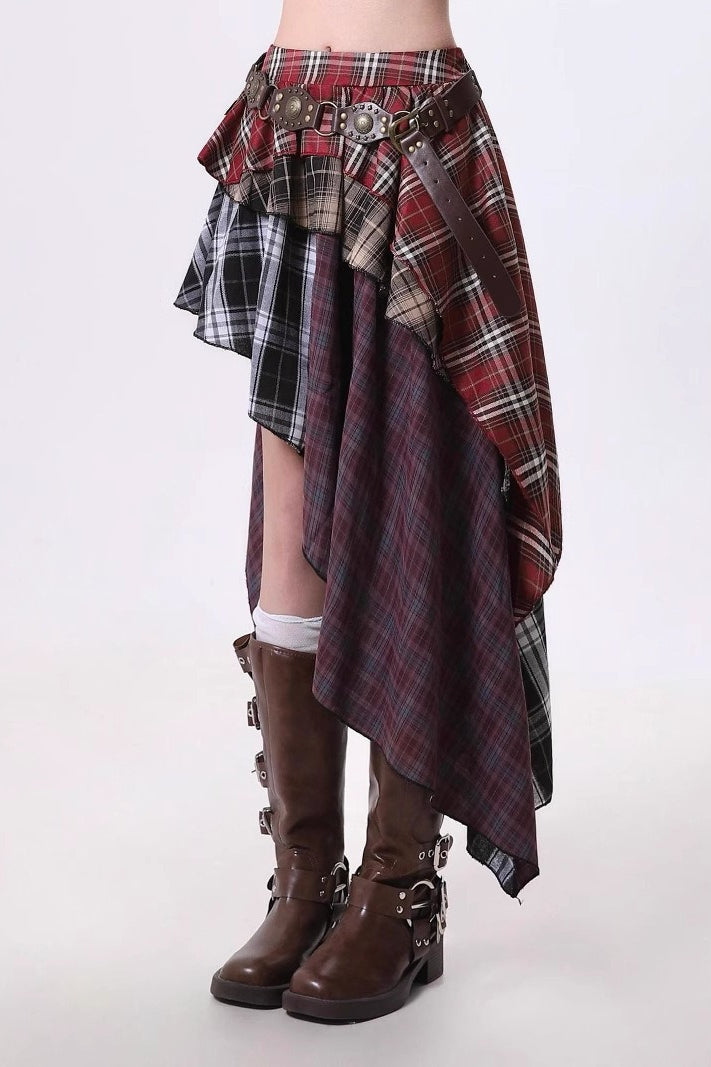 Vintage Punk Irregular Plaid Skirt Main image