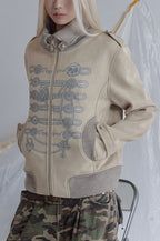 Skull Motif Contrast Collar Jackets