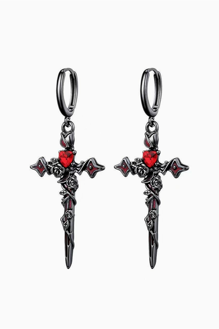 Thorn Gothic Dark Cross Earrings Secondary image