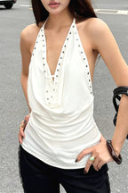 Loose Rivet Draped Neck Halter Top