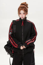 Stand Collar Striped Panel Jacket