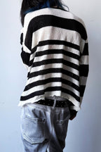 Graphic Stripe Crew Neck Sweaters