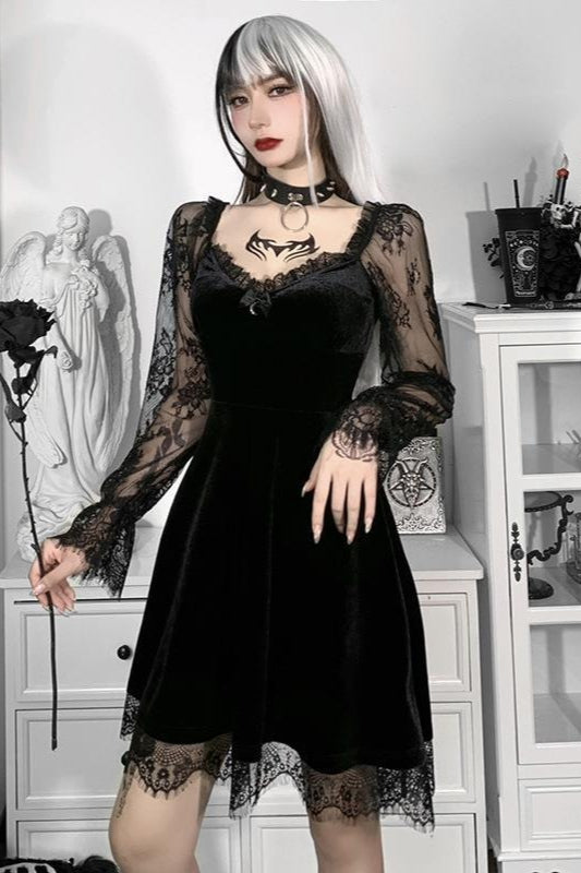 Lace Patchwork Long Sleeve Ruffled Mini Dress Secondary image