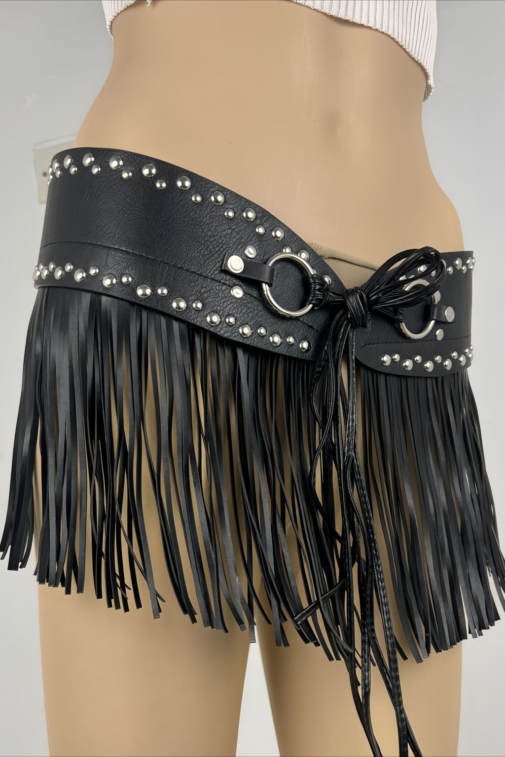 Y2K Elastic Tassel Studded Belt