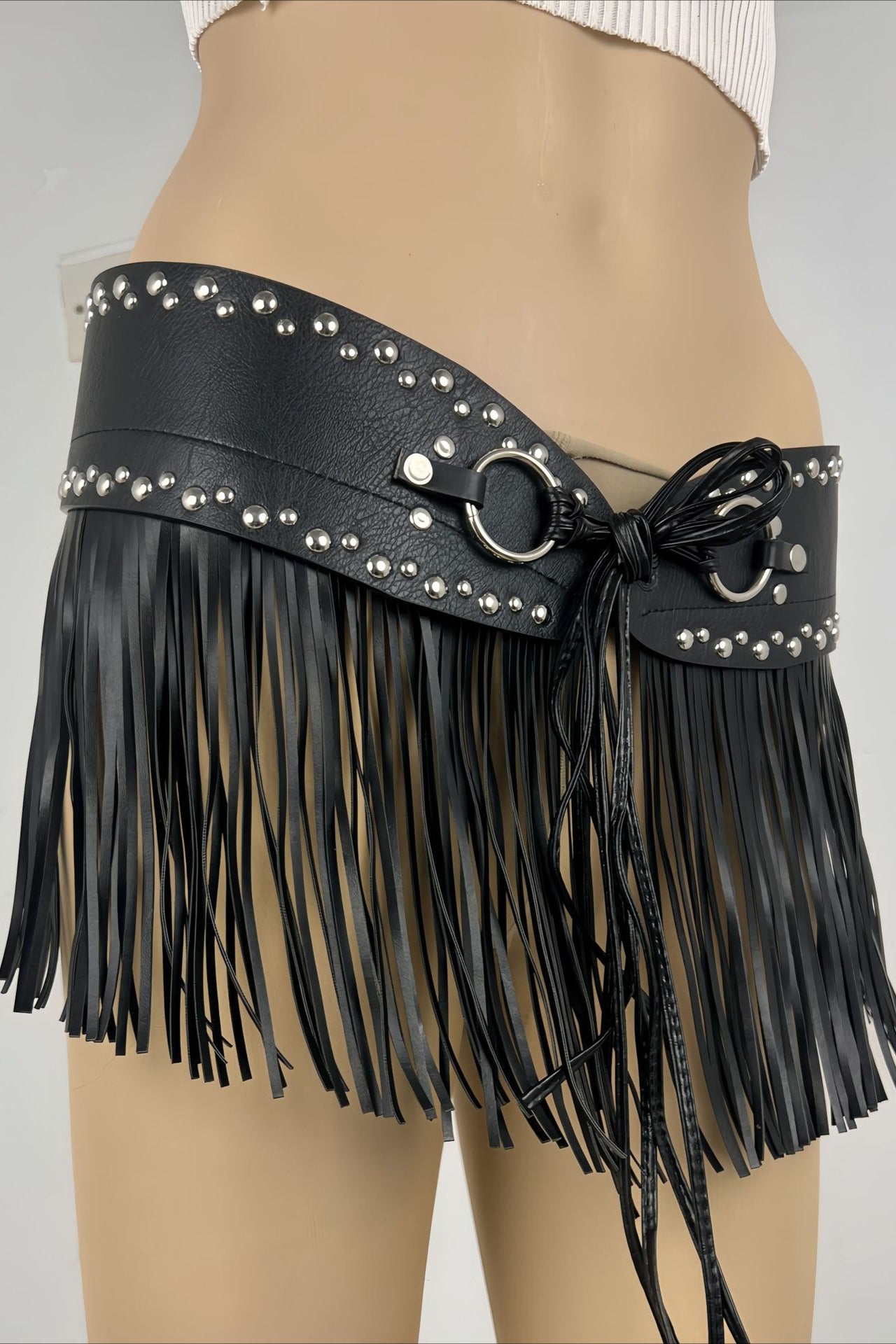 Y2K Elastic Tassel Studded Belt