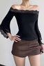 Lace Trim Flared Sleeve Crop Tops