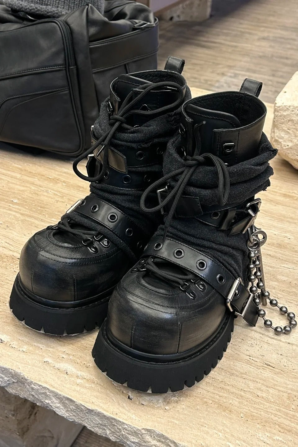 Buckle Chain Platform Combat Boots