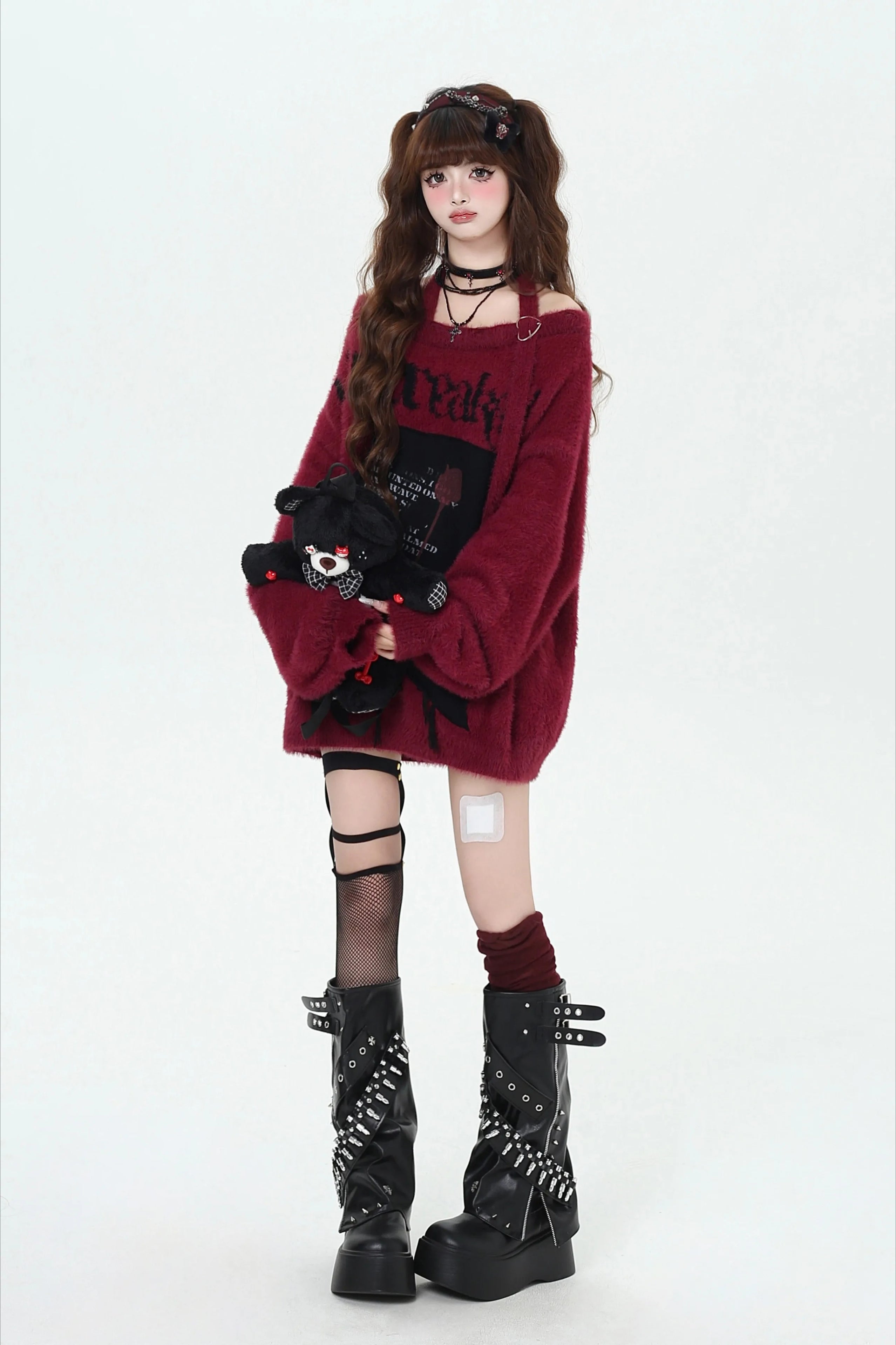 Y2K Japanese Sweet Cool Off-Shoulder Soft Loose Knit Sweater Secondary image