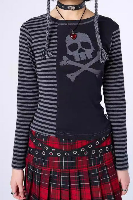 Gothic Skull Stripe Crop T-Shirt Main image