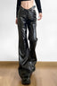 Cutout Buckle Faux Leather Wide Leg Pants