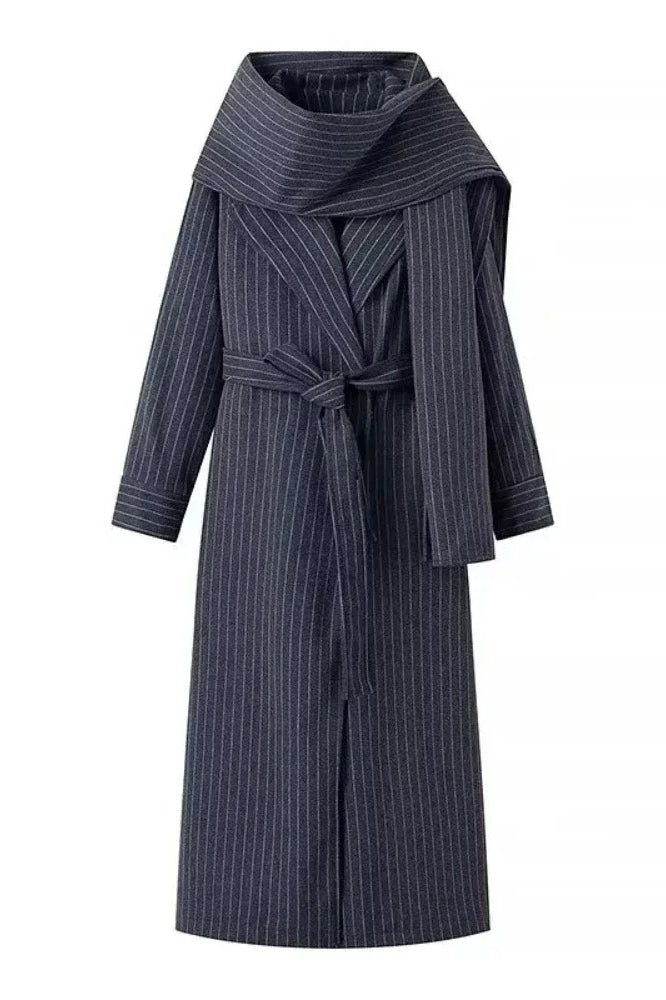 Vintage Striped Long Trench Coat