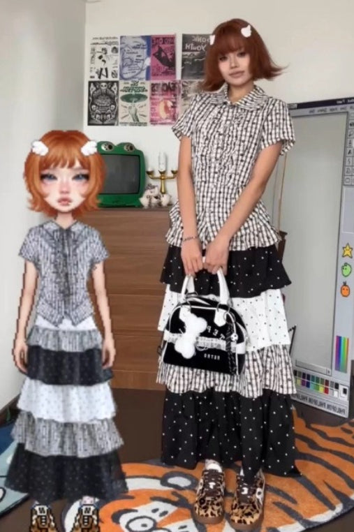 Niche Alt Y2K Plaid Patchwork Maxi Skirt Secondary image