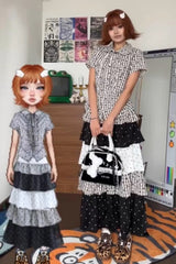 Niche Alt Y2K Plaid Patchwork Maxi Skirt