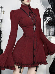 Gothic Dark Plaid Shirt Mini Dress