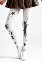 Cat Print White Plus Size Tights