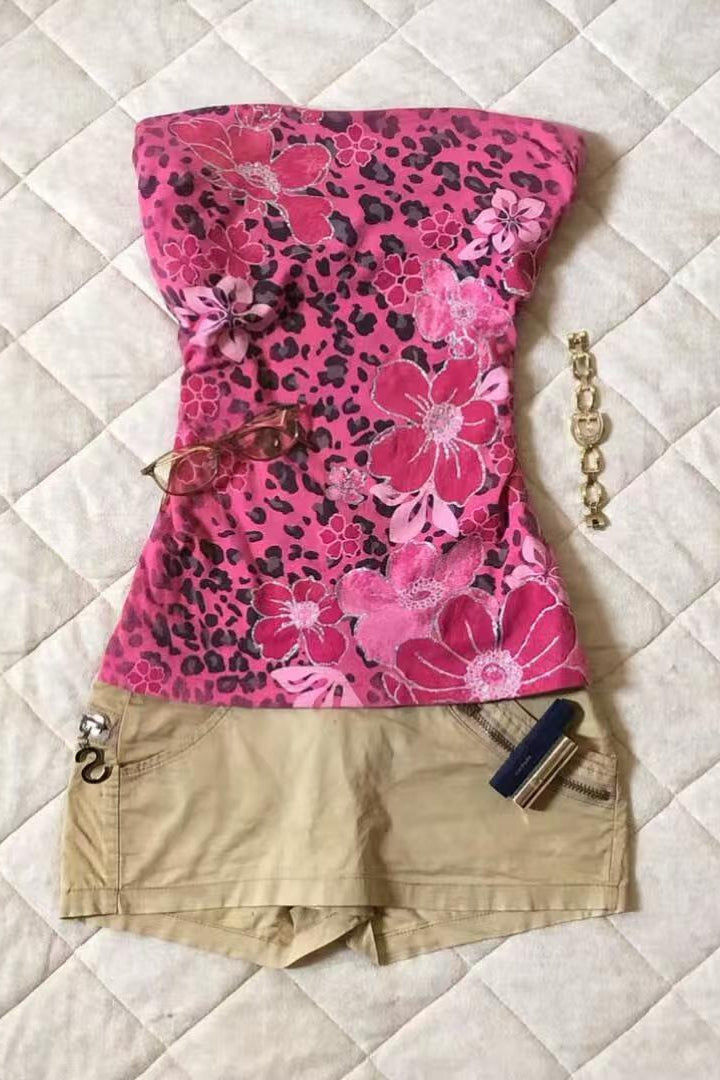 Pink Leopard Floral Tube Top Main image