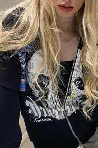 Skull Print Zipper Hoodie Secondary image