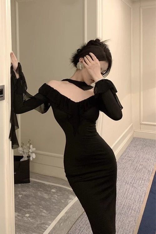 Black Sheer Off Shoulder Maxi Dress Secondary image