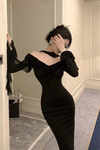Black Sheer Off Shoulder Maxi Dress