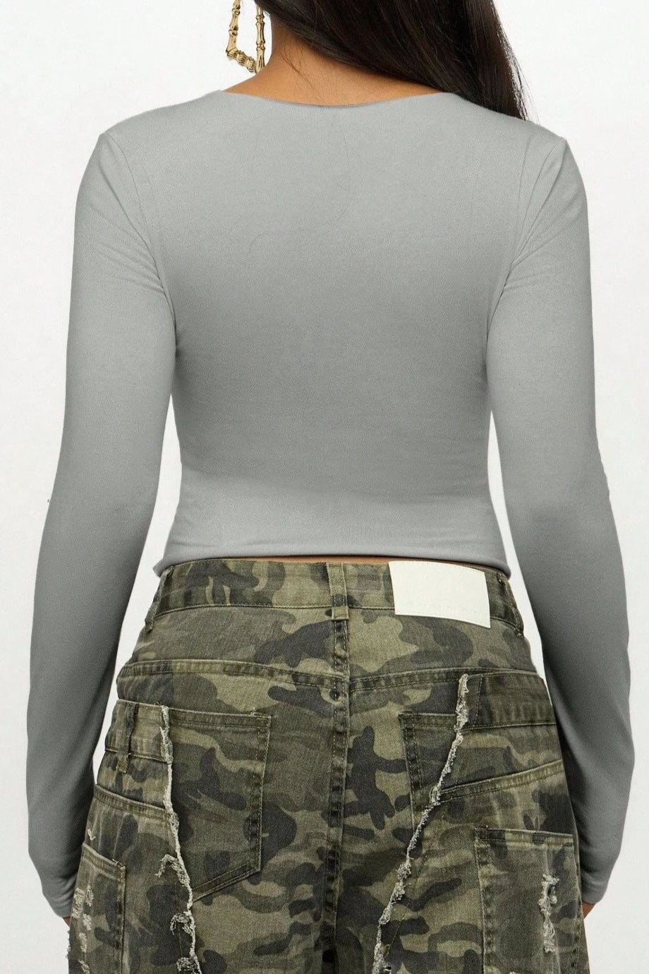 Number Print Long Sleeve Crop Tops