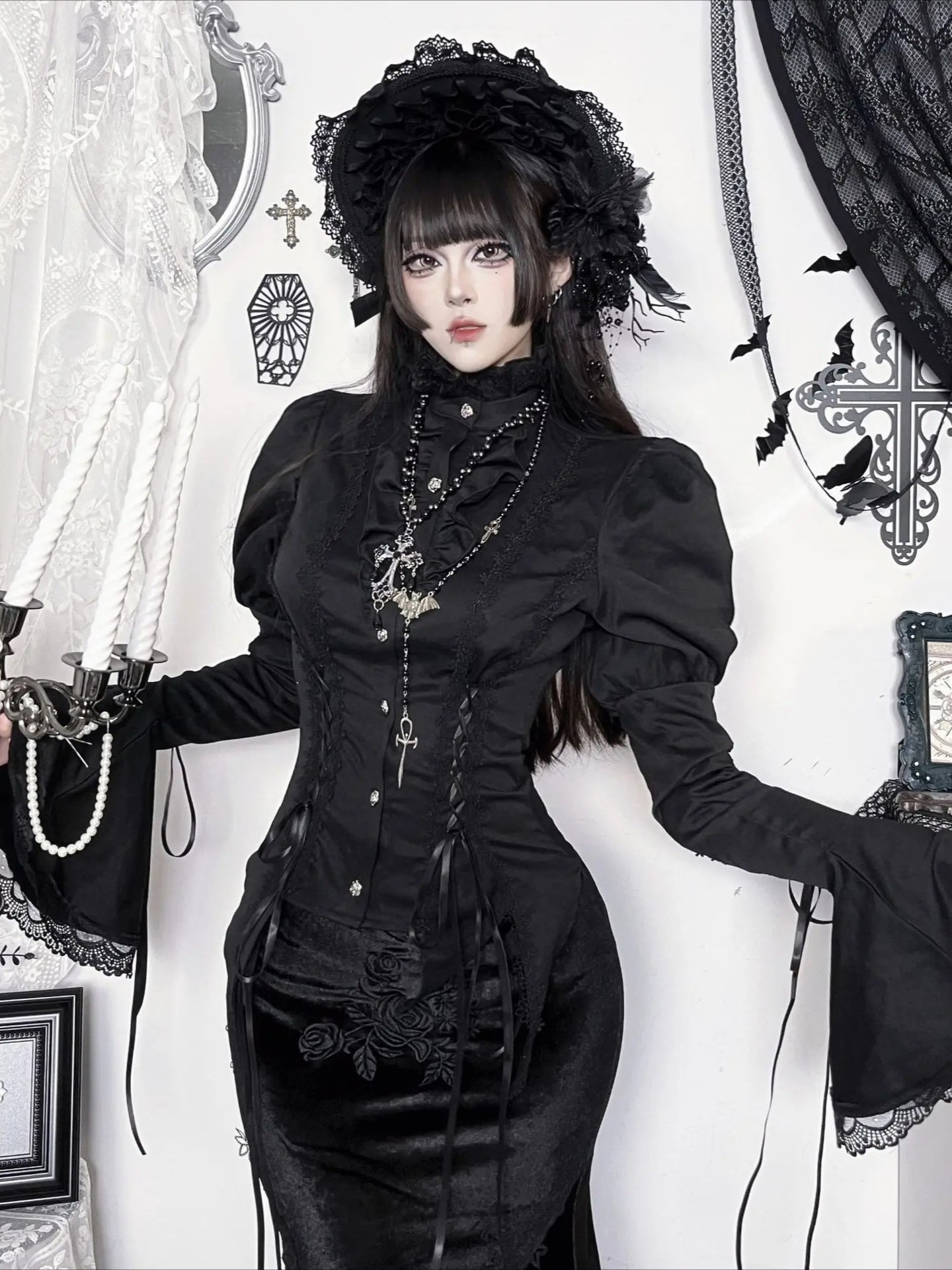 Vintage Dark Aesthetic Fitted Blouse Main image