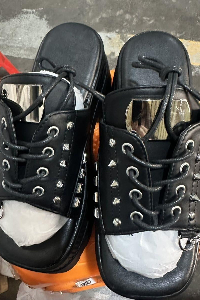 Lace-Up Chain Platform Slide Sandals