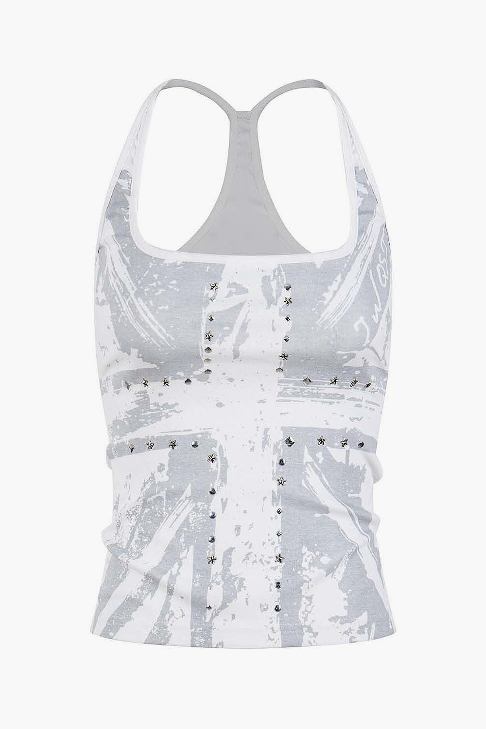 Flag Print Rhinestone Basic Tank Top